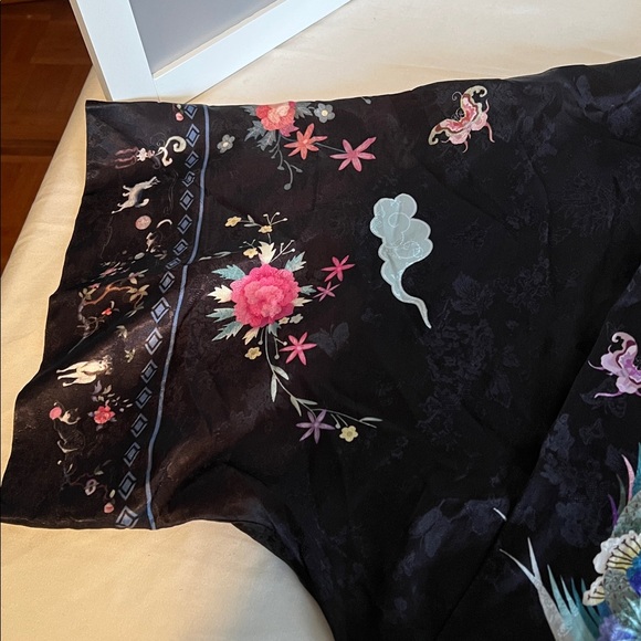 MUKZIN Animal Print Cheongsam Shirt kimono cats birds dynasty L - Picture 4 of 10